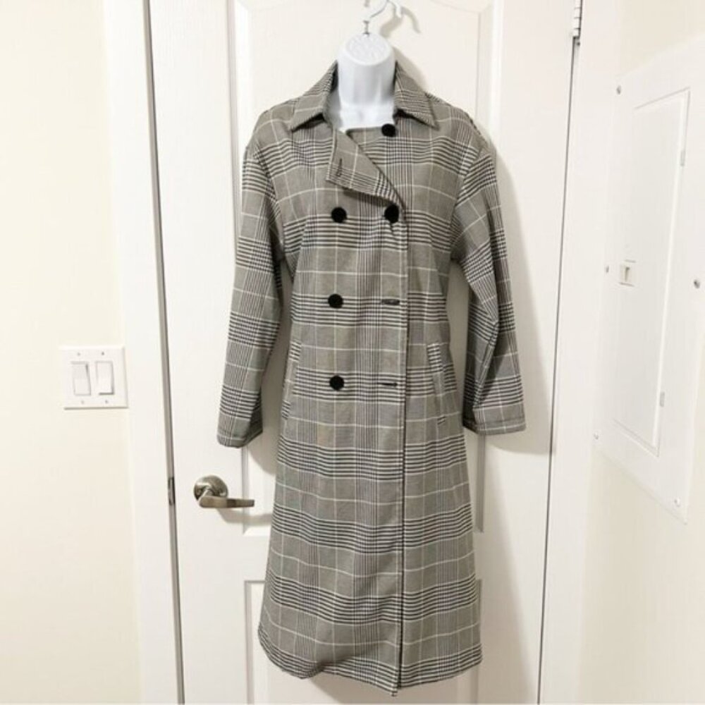 Women's Trench Coat Whimsigoth Punk Grunge Unstructured Plaid Buttons Belted